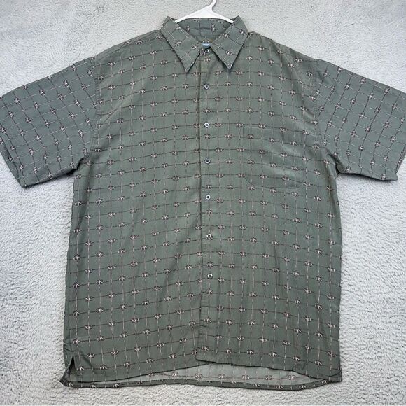 Old Skool Shirt Mens Large Short Sleeve Button Up OS Allover Print Plaid Hipster - Picture 1 of 14